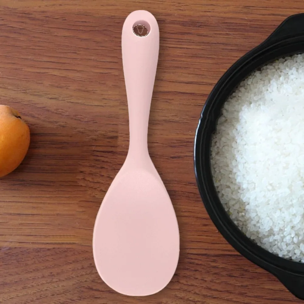 2Pcs Soft Silicone Rice Spoon Wide Flat Spoon Head Ergonomic Handle Rice Paddle Hanging Hole for Storage Smooth Non Stick