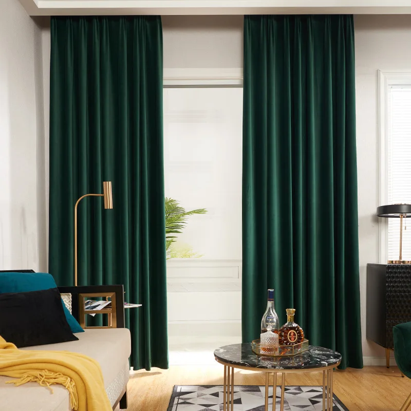 Nordic Mink Modern Style Solid Color Dark Green Matte Velvet Curtains for Bedroom Living Room Villa Curtains