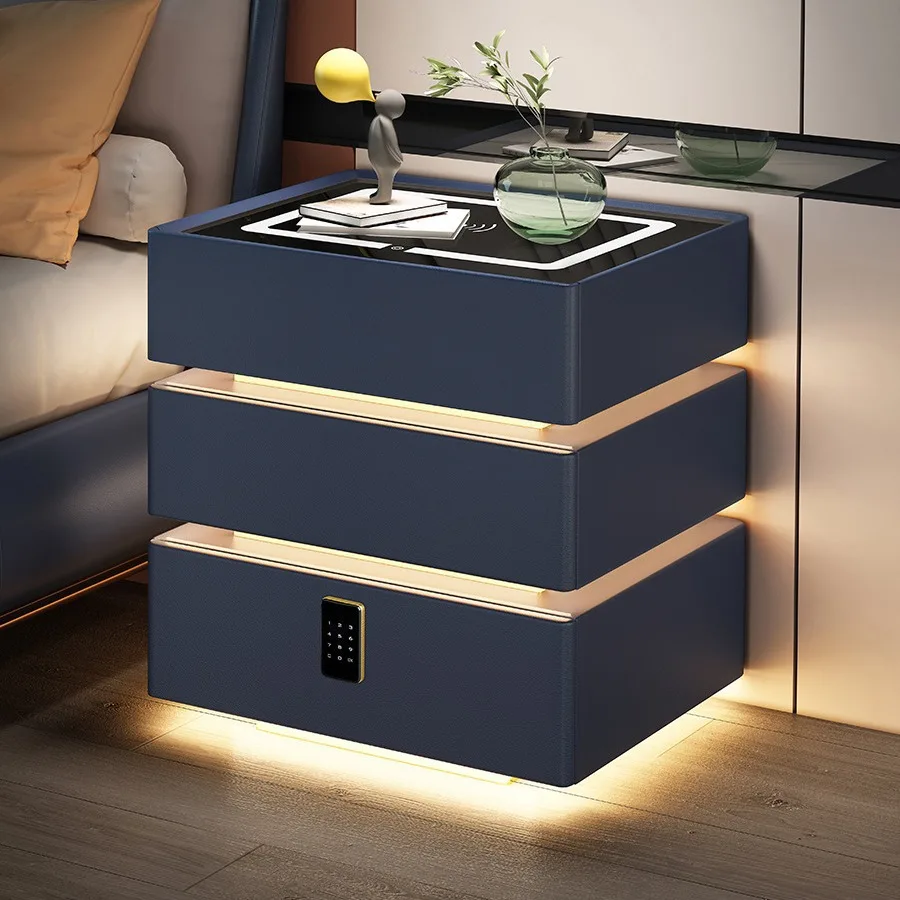 أحدث منضدة عائمة ذكية سوداء مع طاولة بجانب السرير فاخرة وحديثة مع قفل مجمع وأثاث غرفة نوم بثلاثة أدراج