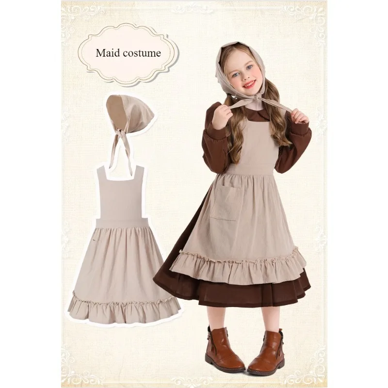 

Children's Cinderella Maid Costume Victorian Style Farmhouse Dress Halloween Carnival Party Drama Performance Role Play Costume