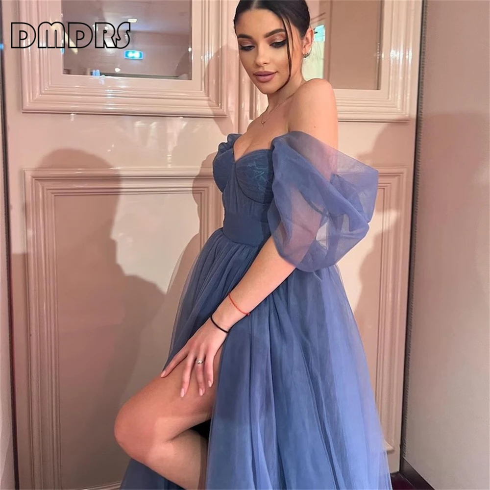 Off Shoulder Tulle Long Dress With Side Slit Corset Fairy Formal Dress For Birthday, Graduation, Ball Gown, Engagement