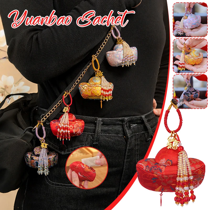 Chinese Sachet Pendant Song Brocade Ingot-shaped Handmade Home Ornaments New Year Decor Bags Crystal Tassel Lucky Hangings Gift