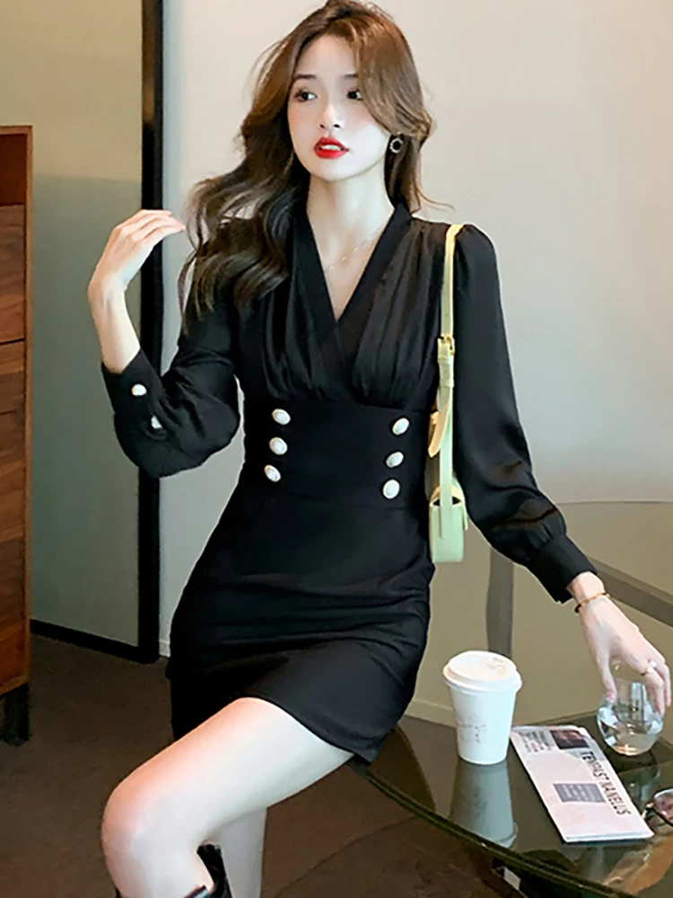 Autumn Winter White Long Sleeve V-Neck Sexy Mini Dress Women Solid Elegant Bodycon Party Dress 2024 Balck Chic Prom Night Dress