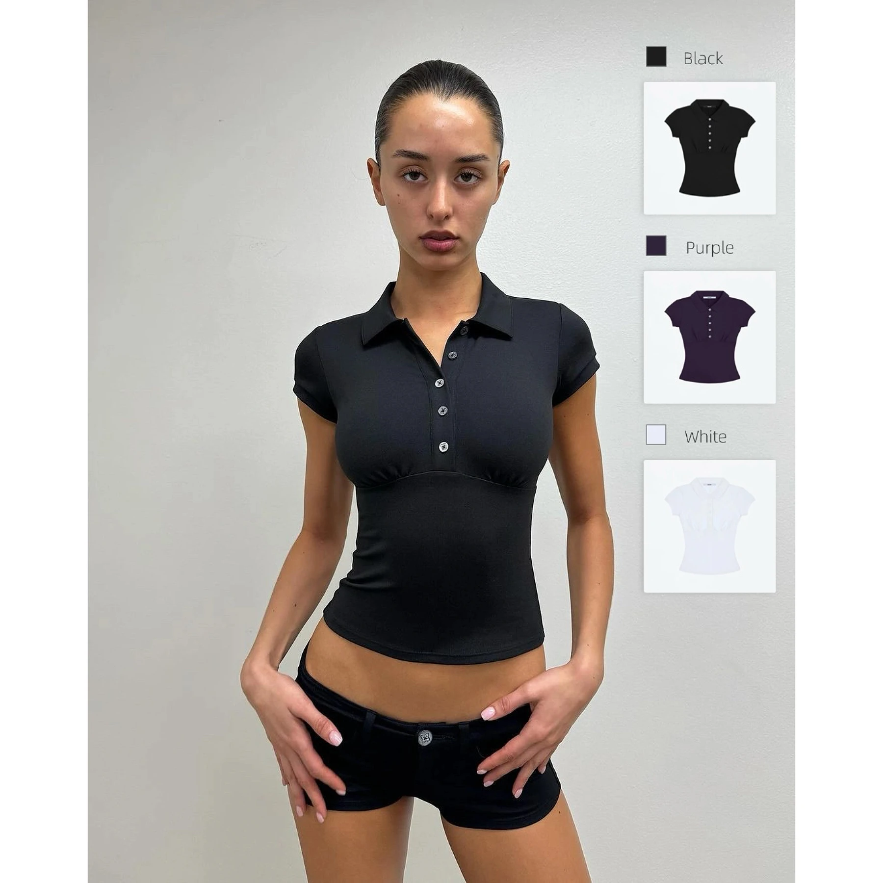 Tank Purple Polo Shirt Short Sleeve Versatile Summer Must-Have Purple Color Slimming Regular Fit Tee