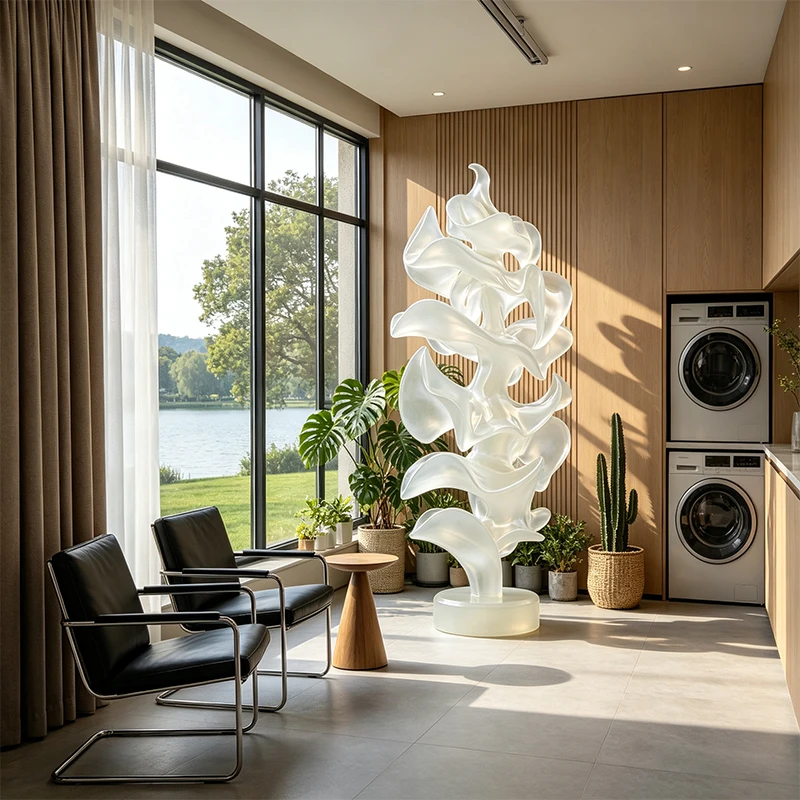 *#Q OEM ODM Fluid Curved Fold Resin Large Floor Statue Luminous Base Hand-painted Artistic Jingyue Brand High-End Club Lobby&