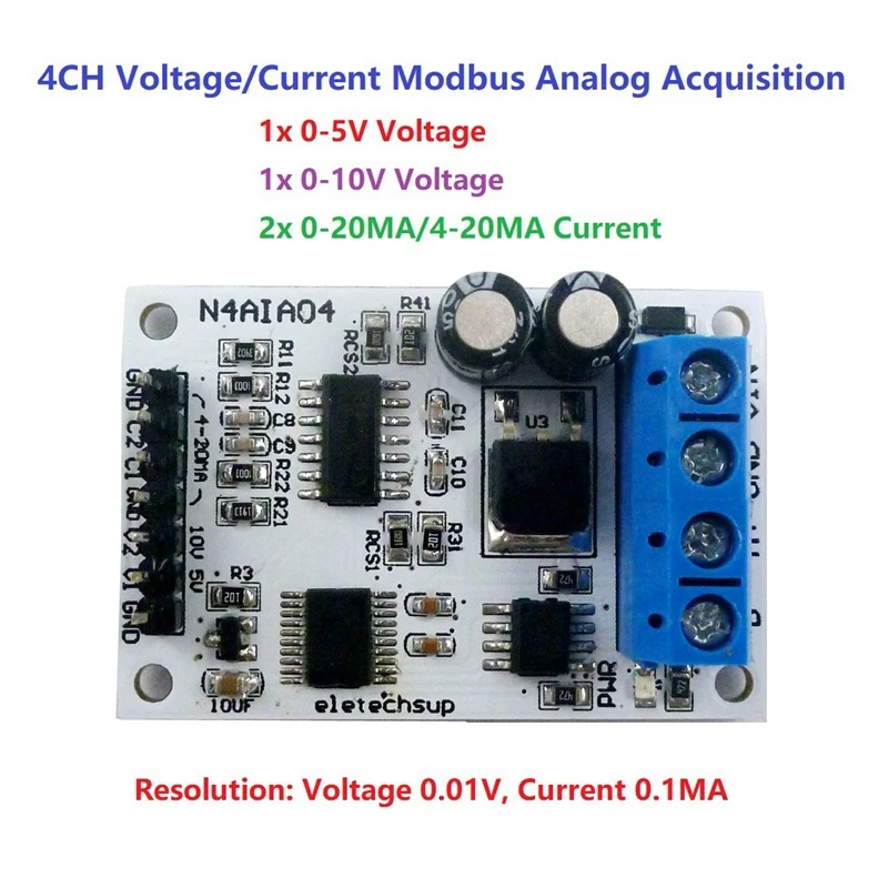 ELETECHSUP 4-20MA Voltage Signal Acquisition RS485 Modbus RTU Module For PLC Current Transmitter Measuring Instruments