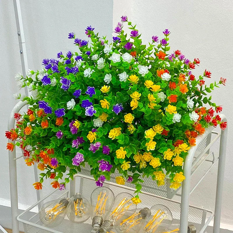 Artificial Flowers UV Resistant Outdoor Fake Flowers Plastic Hanging Shrubs Plants for Garden Porch Window Box Home Decoration