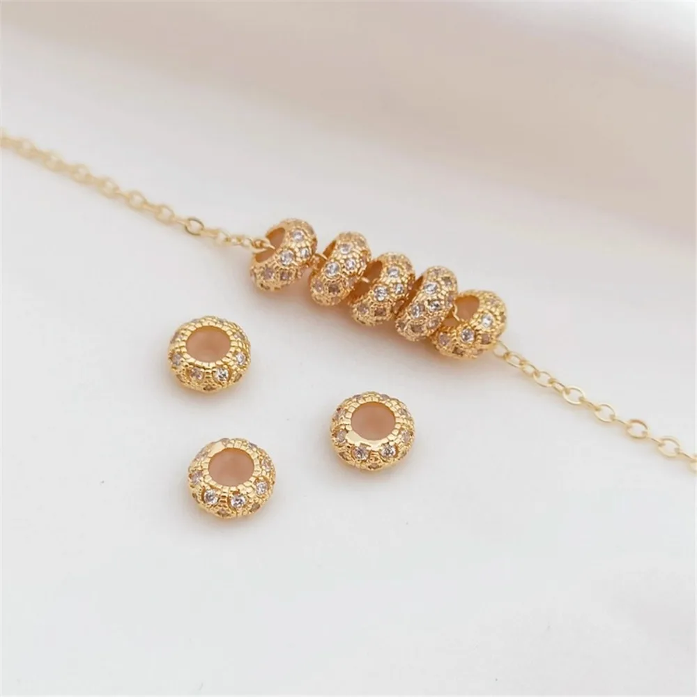 14K Gold-plated Zircon Inlaid Wheel Silicone Adjustment Beads 8mm Spacer Beads DIY Handmade Jewelry Accessories