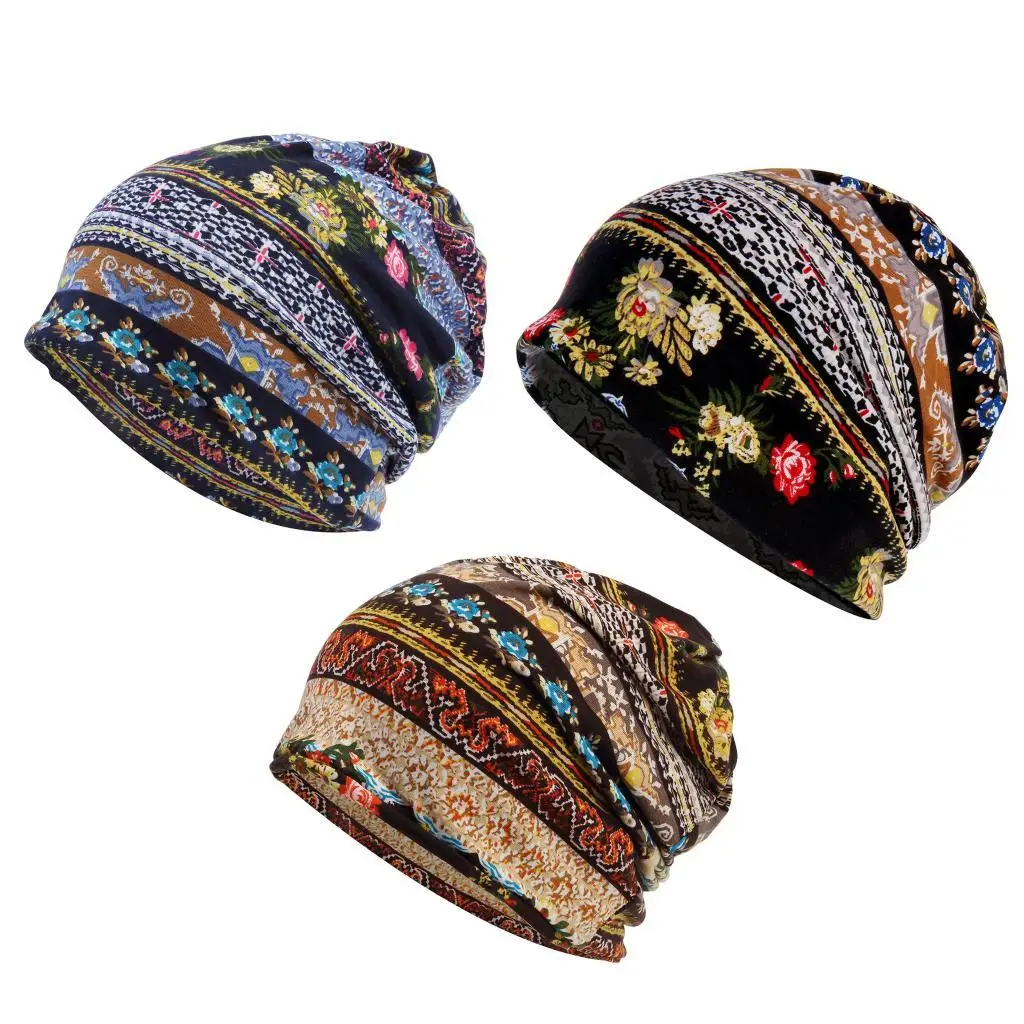 Floral Print Baggy Slouchy Beanie Chemo Hat Headdress Neck Scarf for Hair Loss