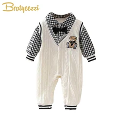 Einteilige Baby Stram pler gestrickt Cartoon Bär Baby Jungen Mädchen Kleidung lange Ärmel Herbst Kinder Overalls Kleinkind Baby kleidung