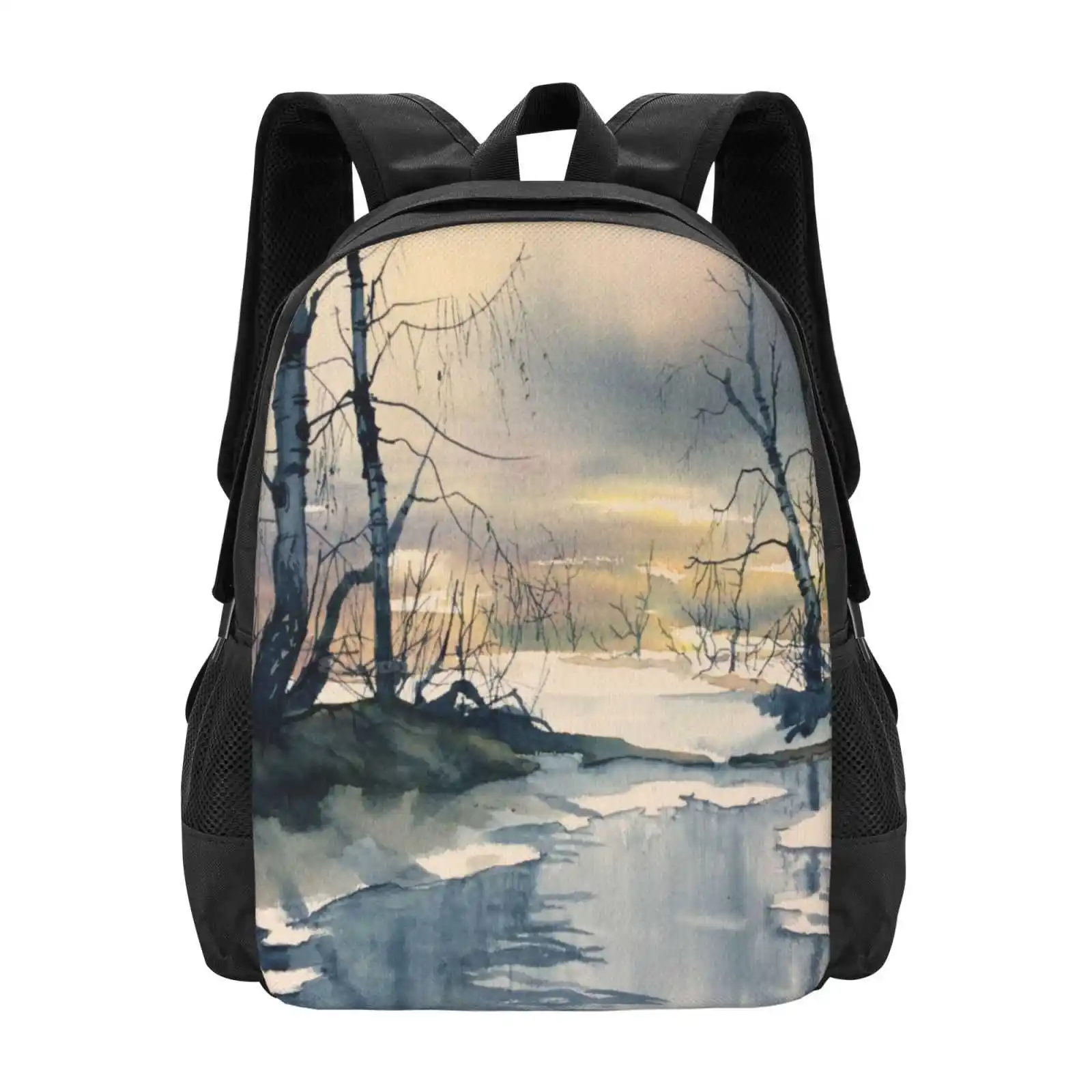 Meltwater - Skipwith Common Hot Sale Schoolbag Backpack Fashion Bags Glenn Yorkshire Artist Watercolour Landscape Snow Winter