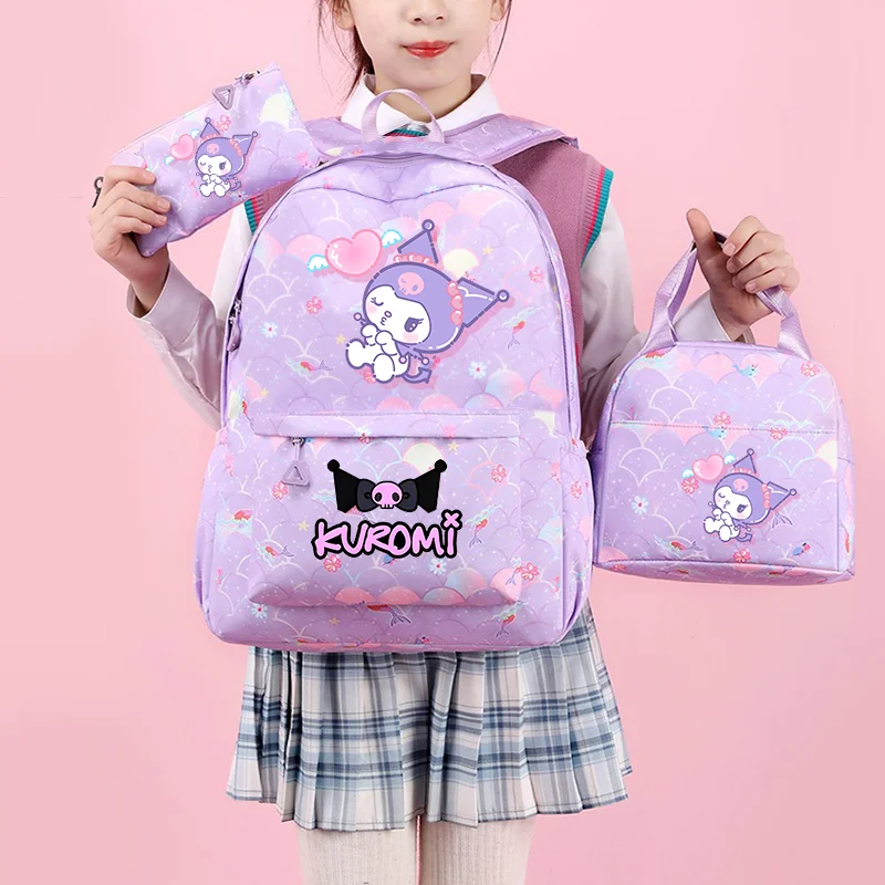 

Kuromi Melody Children Backpack 3 Pcs/Set Student Teens SchoolBag Teenager Girl Boy Travel Mochilas Lunch Bags Knapsack Rucksack