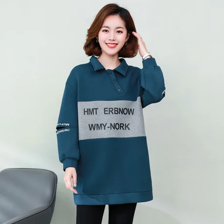 

Dkchenpin Casual Long Sve Sweatirt Slanted Opening Color Blo Personali Middle Length Hoodie Women's Faion Autumn Wear