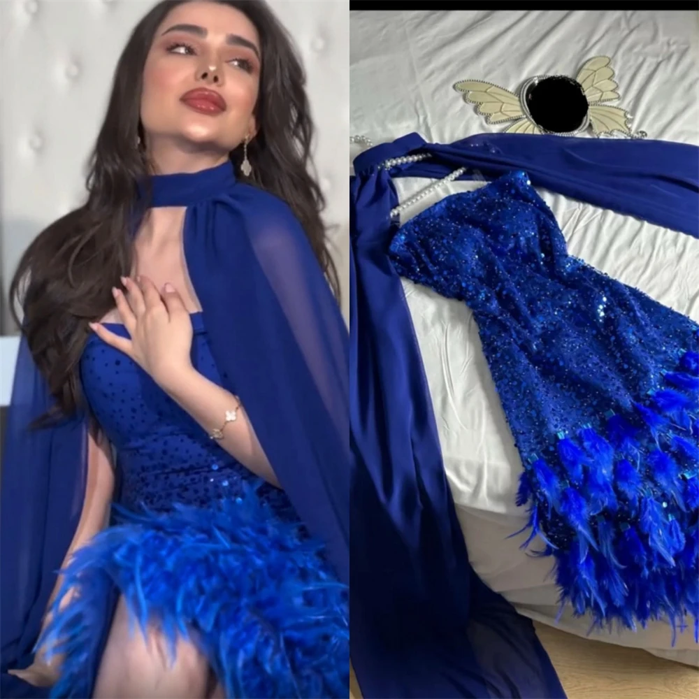 Customized es sparkle	Asymmetrical One-Shoulder Sheath Cocktail Sequin Feathers Chiffon Occasion Evening Gownفساتين مناسبة رسمية