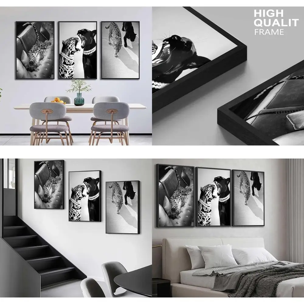 

Винтажный шикарный черно-белый холст с изображением гепарда — настенный декор из трех предметов для дома и жизни (24x16)