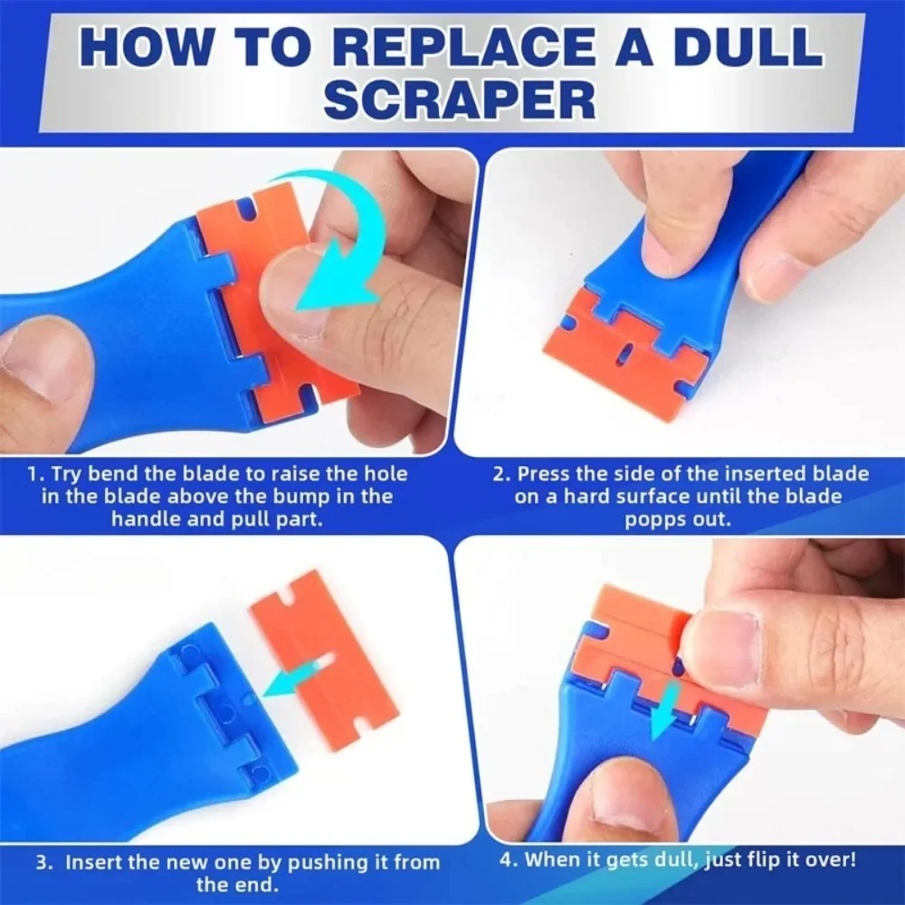 Durable Non-Scratch Plastic Razor Blade Scraper Adhesive Sticker Glue Remover for Car Window Glass Floor Cleaning Tool