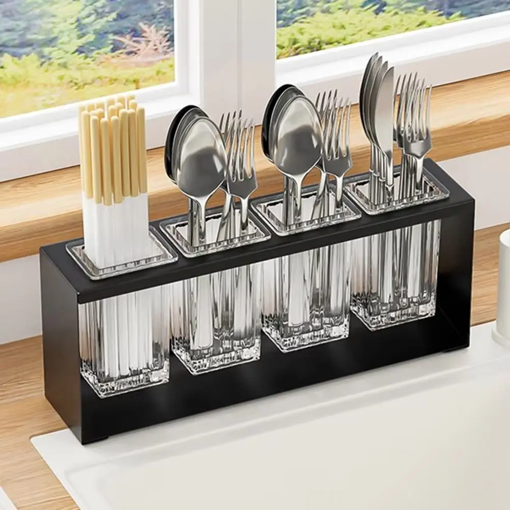 

Carbon Steel Electric Toothbrush Holder Large Capacity Space Saving Cutlery Drain Rack Stable Transparent
