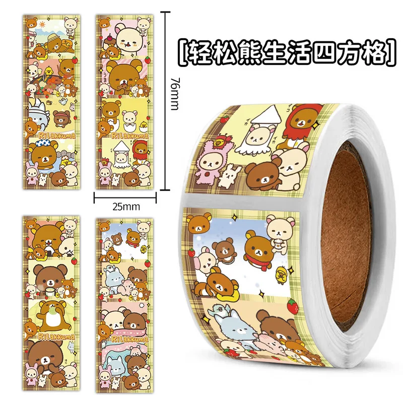 120pcs Kawaii Rilakkuma Cartoon Stickers Diy Anime Seal Label Gift Decorative Cartoon Kids Party Candy Rolls Stickers Toys