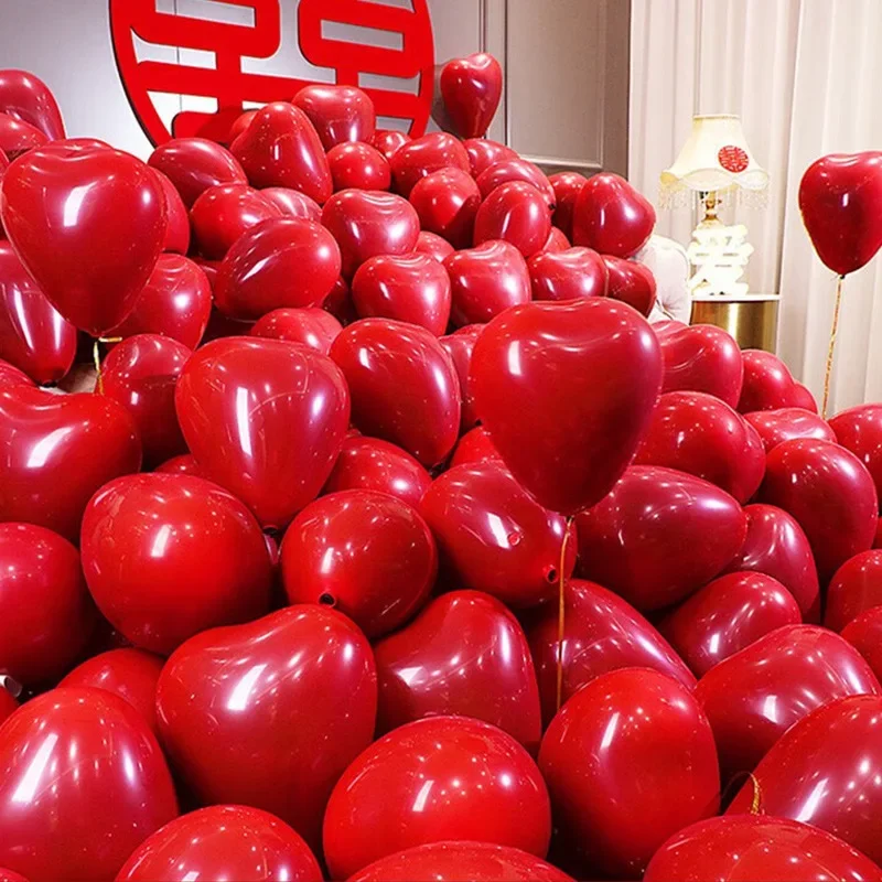 100/10x Latex Red Heart Balloons Inflatable Love Shaped Balloon for Wedding Party Valentine Day Anniversary Decor Supplies Gifts