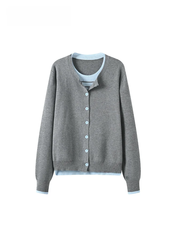 

Женский трикотажный топ больших размеров с круглым вырезом и длинными рукавами, свободного кроя, стройнящий, модный, весенний, для ношения под одеждой