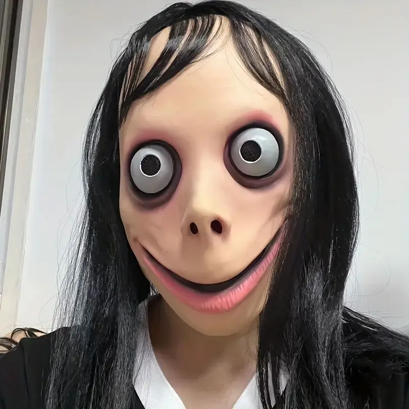 Smiling Demons Horror Face Masks for Men Women Halloween Props Party Masquerade Mask Funny Scary Cosplay Long Hair Mask