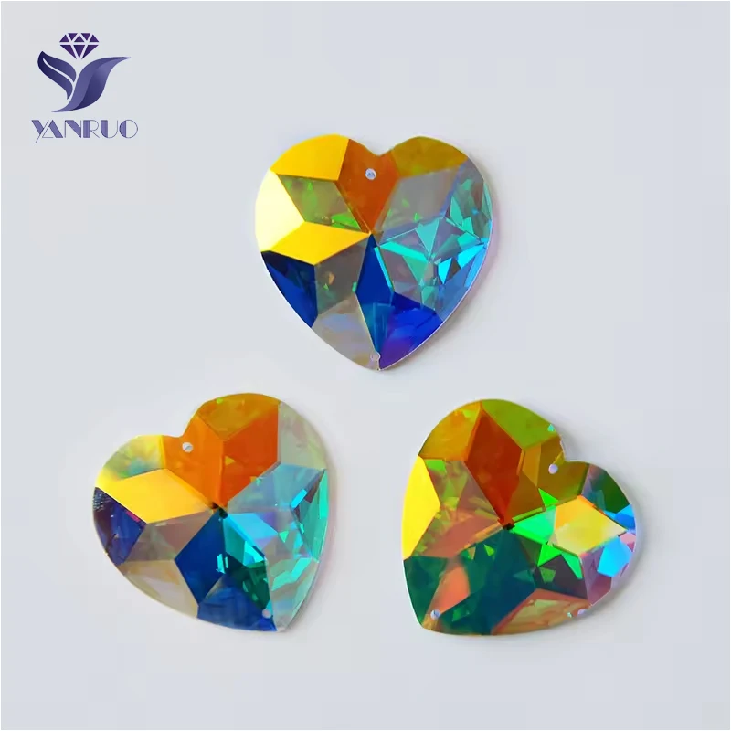 YANRUO 2202TH القلب 40 مللي متر AB الأحجار الزجاجية شقة الظهر بريق ستراس Crafts بها بنفسك الحرف خياطة على أحجار الراين الكريستال لفساتين