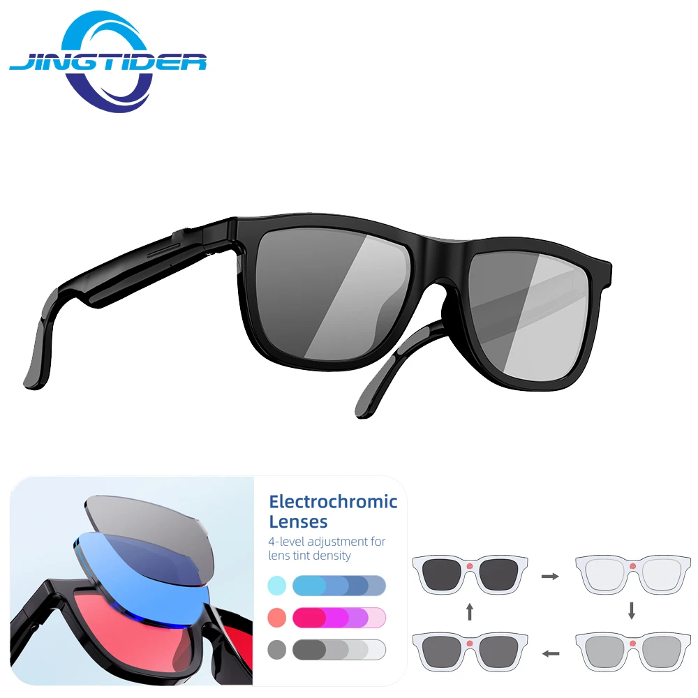 G60 Electrochromic Smart Audio Glasses 4-Level Dimming Bluetooth 5.4 Dual Mic Noise Reduction 39g Ultra-Light Magnetic Charging