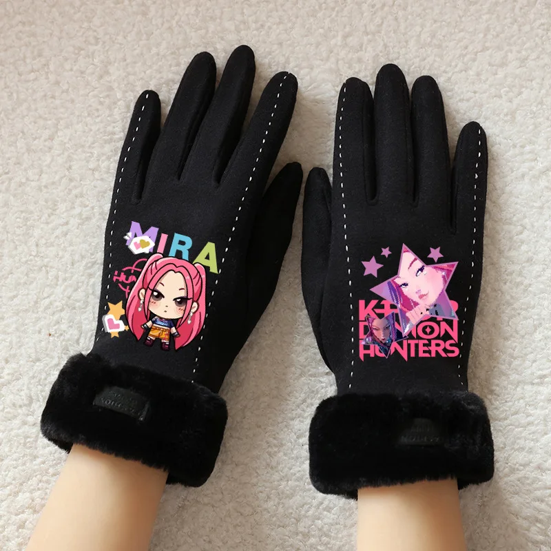 KPop Demon Hunters Gloves Cute Cartoon Winter Outdoor Activities Warm Cold Resistant Plush Full Finger Mittens Children's Gift - Image 6