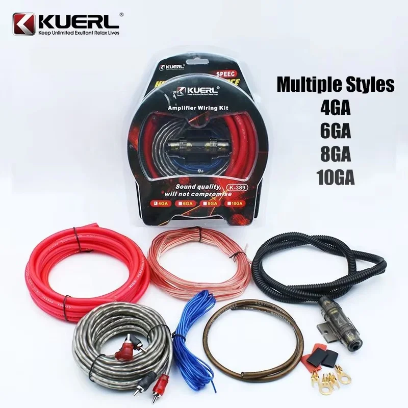 Kit de câblage d'amplificateur de voiture 10/8/6/4 GA, jeu de câbles d'amplificateur de voiture, porte-fusible 60Amp, Kit de câbles de connexion de Modification de caisson de basses