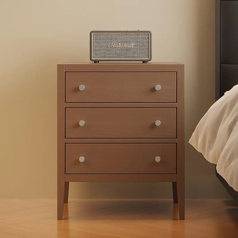 

Medieval solid wood bedside table Small household bedroom Black bedside shelf French three-bucket cabinet Small side table