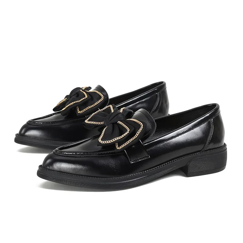 British Style Pointed Loafers Fashion Women Work Shoes Comfortable for Work Spring Autumn Black Butterfly-knot Shoes for Women