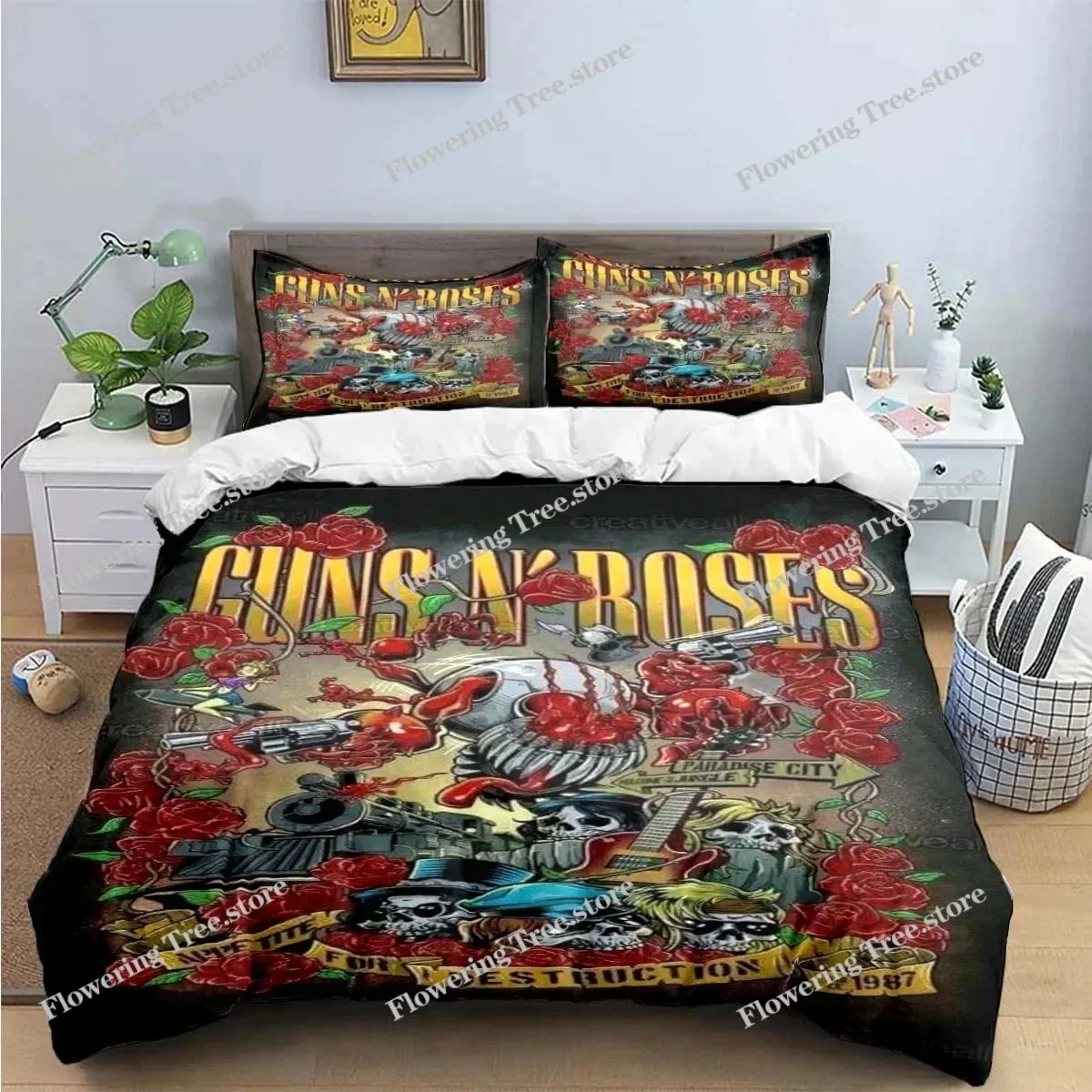 

3D Print Guns N Roses GNR Band Retro Bedding Set Boys Girls Twin Queen King Size Duvet Cover Pillowcase Bed boys Adult029