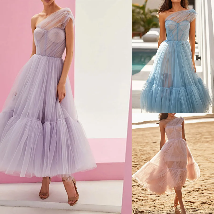 GUXQD-Robes de soirée en tulle pour femmes, robes A-Line Tea Length, One Initiated Prom Party, Whatever Abendkleider