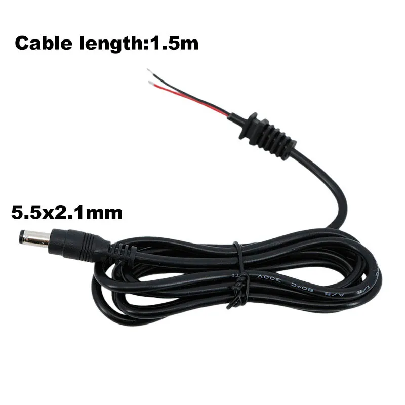 Power Adapter supply Cord DC Male Plug 2pin DC wire Cable 5.5*2.1mm Output 20awg for cctv camera laptop charger 150cm repair K5