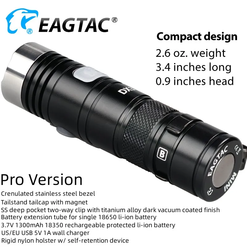 EAGTAC EDC DX3B Mini XHP50.2 LED 2480 Lumen مصباح LED قابل لإعادة الشحن مصباح جيب قابل للبرمجة مخرج شعلة 18350 بطارية متضمنة