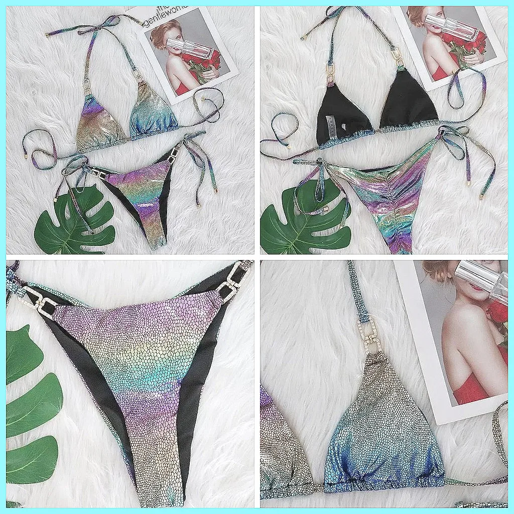 

Sexy Rhinestone Brazilian Bikini Set 2026, Women's Sparkling Swimwear for Beach Pool Party (Characters: 74)