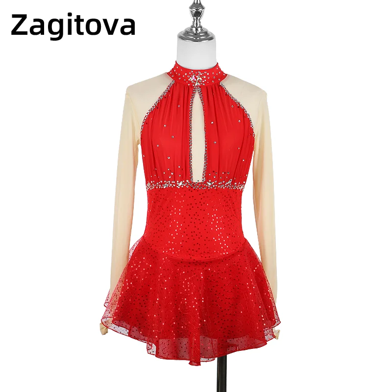 

ZAGITOVA Women's Girl's Adult Kid Performance Ballet Rhythmic Gymnastics Competition Leotard Ice Figure Skating Dress Red