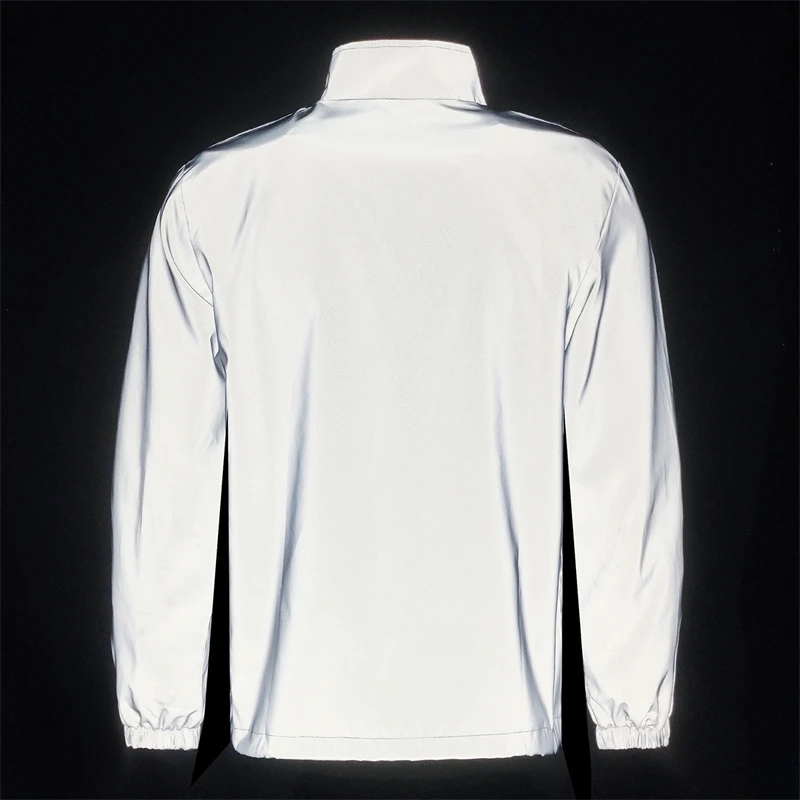 Night Reflective Jacket Men's Spring Casual Stand Collar Outdoor Windproof Jogger Cycling Safety Bright Coats Hip Hop Streetwear