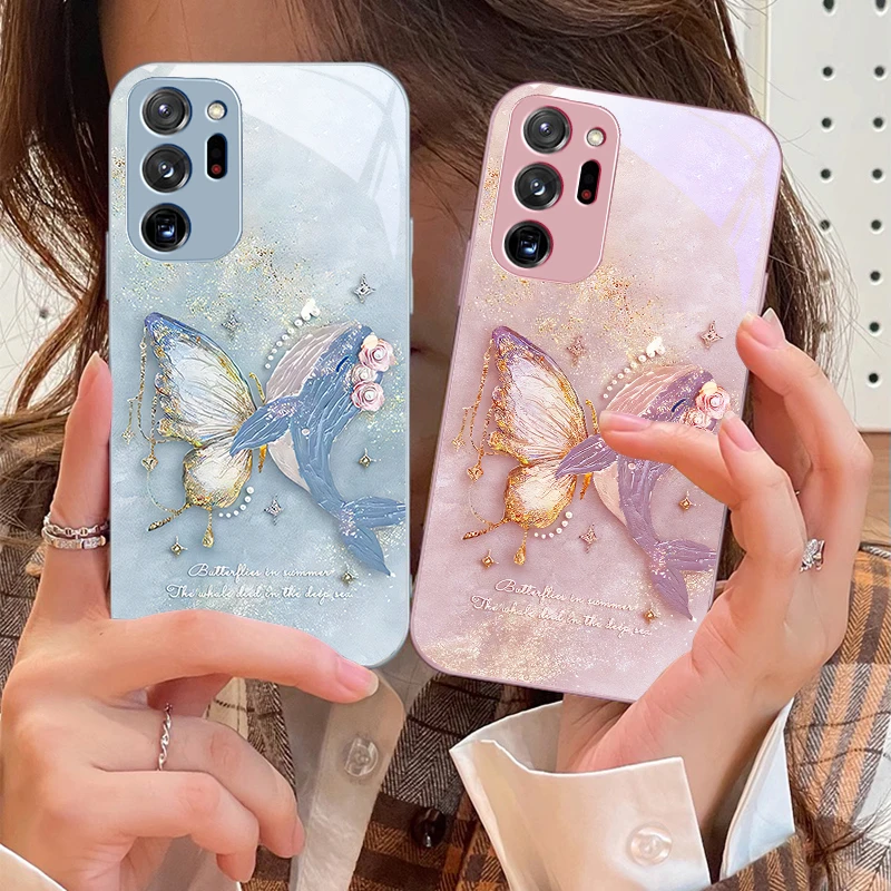 

Dreamy Butterfly Colors For Samsung Galaxy Note 8 9 10 PRO 20 Ultra A01 02 03 Core 04E 4G 12 13 5G Tempering Glass Phone Case