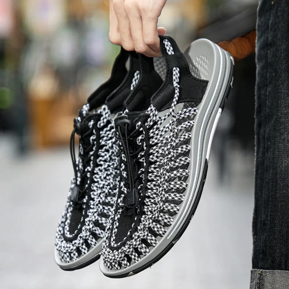 Summer Men Sandals Women Slippers Design Weaving Beach Sandals Flat Breathable Casual Shoes Outdoor Couples Sandals Size 46