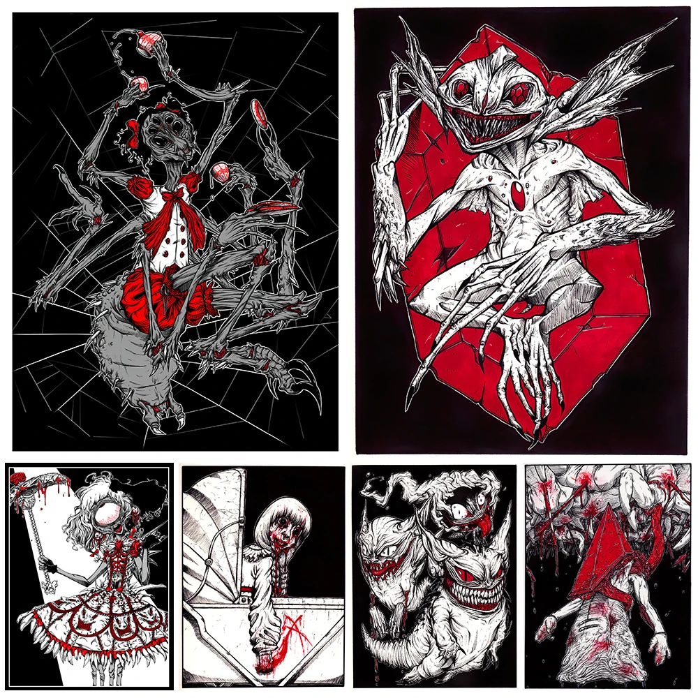 Frightening Demon Butcher Abstract Wall Art Canvas Painting Elves,Ghosts,Hell Dogs Vintage Poster And Prints Home Decoraiton