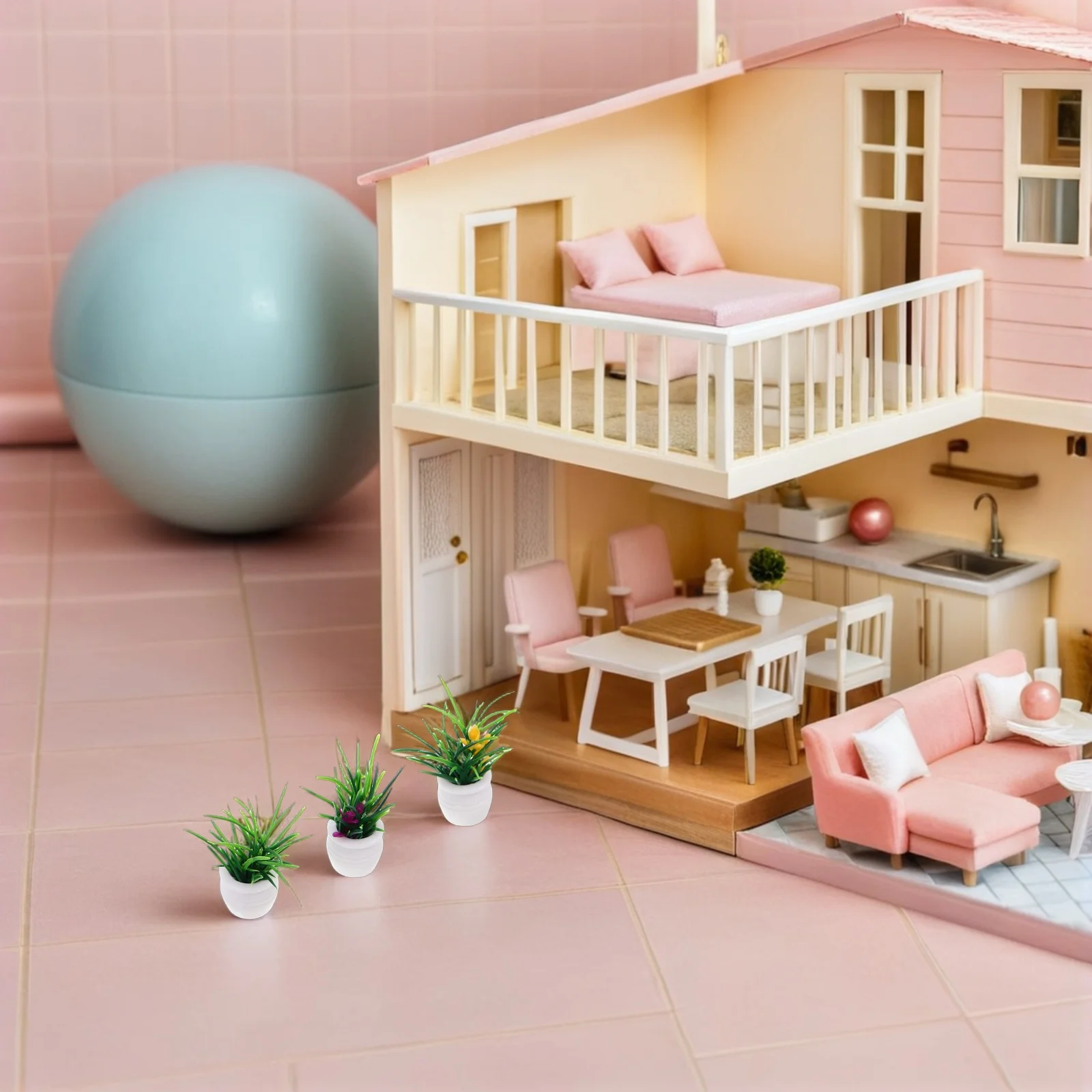 9 pezzi in miniatura micro paesaggio decorazione realistica mini piante in vaso per giardino casa delle bambole, modelli bonsai artificiali, scrivania con mensola