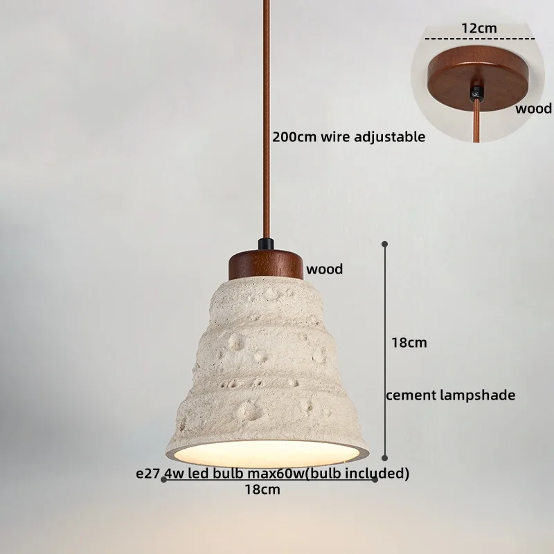 IWHD 모던 스타일 LED 펜던트 조명 장식, 발코니 침실 거실 시멘트 목재 걸이식 램프, 광택 펜던트