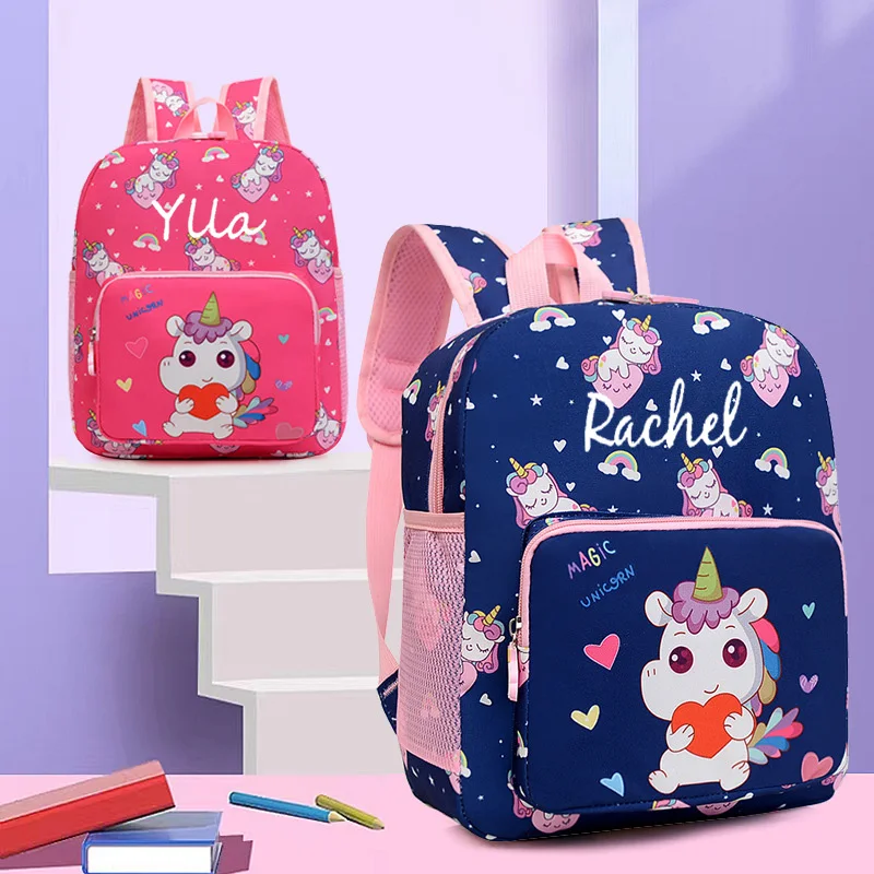 Nome personalizado Mochila Dos Desenhos Animados, Kindergarten Nylon Book Bag, Cute Girl Large Capacity Children's Backpack