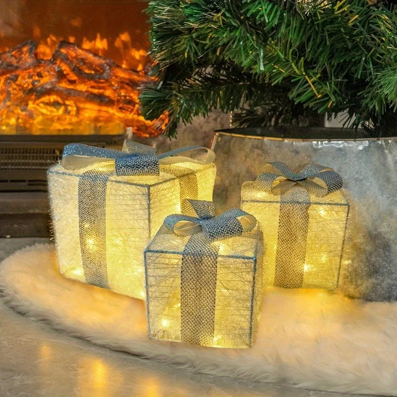 2025 Christmas light-up gift box decoration ornaments Christmas celebration party atmosphere decoration (batteries not included)