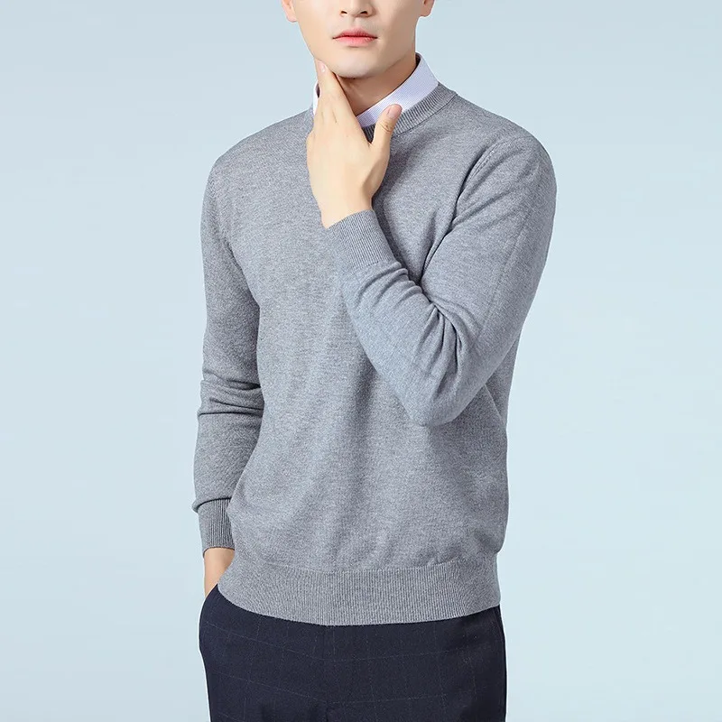 Men\'s Round Neck Long Sleeve Knit Sweater Casual Solid Color Pullover Sweater