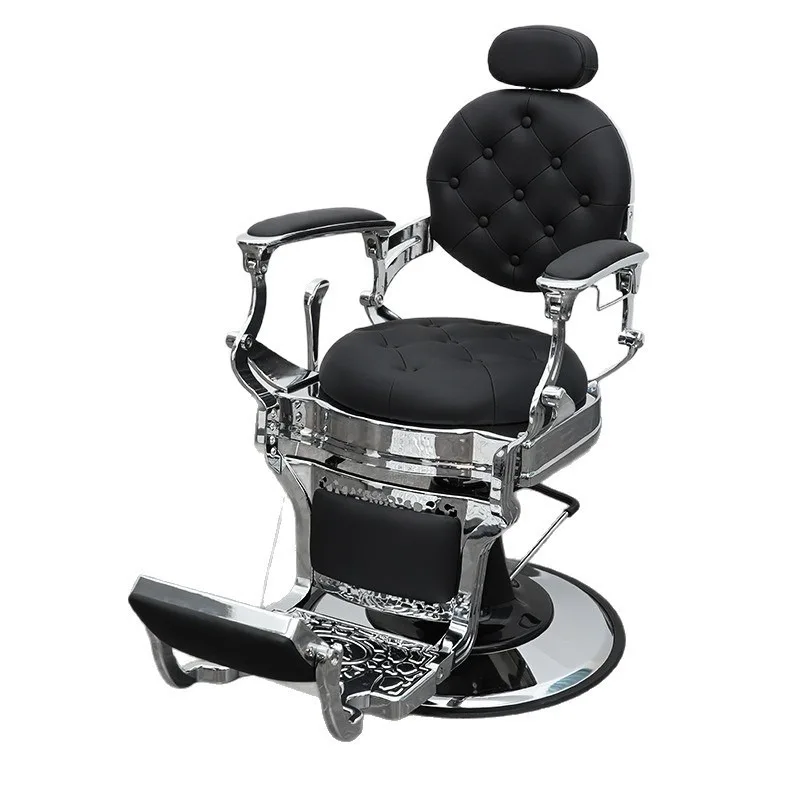High-end retro light luxury barber chair, fashionable barber shop can put down and lift rotating hair salon oil head hair chair