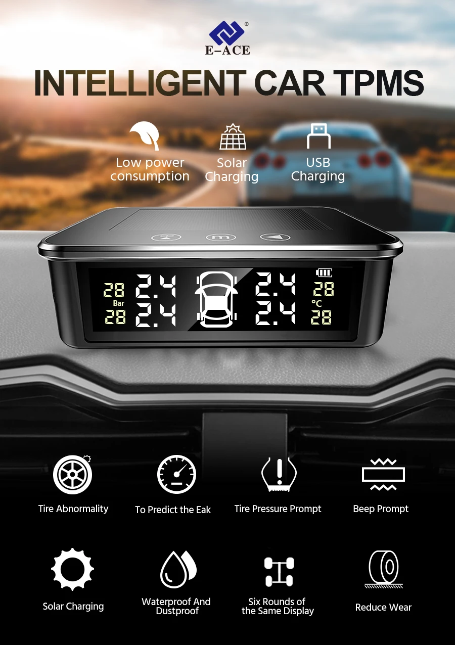 Smart Car TPMS Tire Pressure Monitoring Touch Screen Buttons LCD Display USB Auto Security Alarm Tire Pressure Sensor Car Alarm