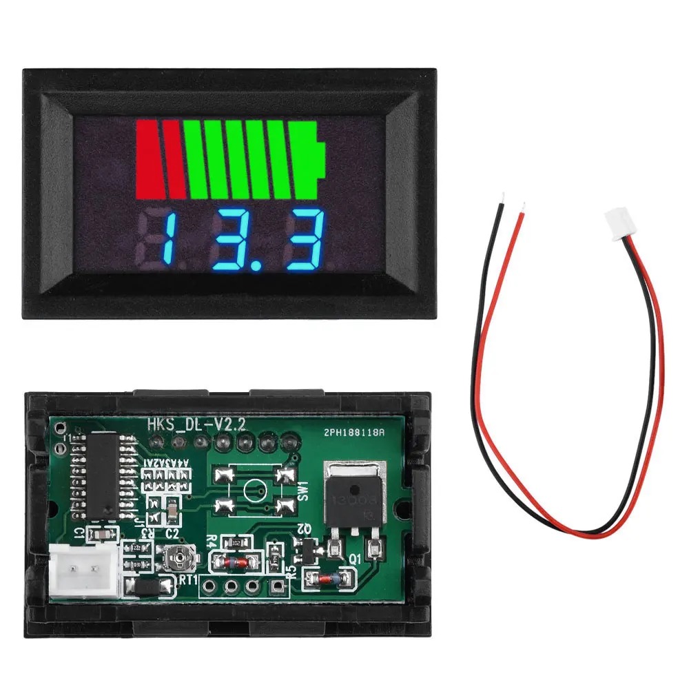 Car Battery Charge Level Indicator Digital Voltmeter 12V 24V 36V 48V 60V 72V Lithium Battery Capacity Meter Red/Blue LED Display