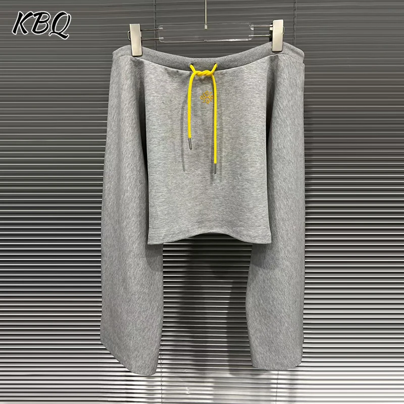 

KBQ Hit Color Printing Loose Chic Sweatshirt for Slash Neck Off The Shoulder Sleeve Casual Sweatshirts Female Fashion Style New